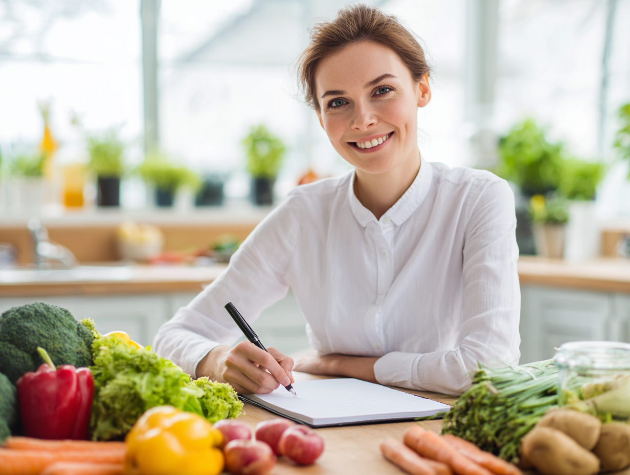 Proces de planificare alimentară cu ingrediente proaspete și rețete organizate