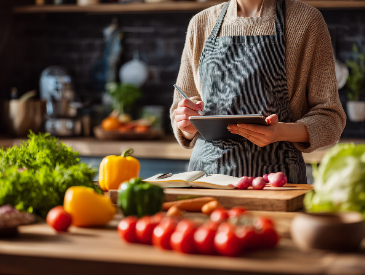Expert nutriționist planificând meniuri echilibrate